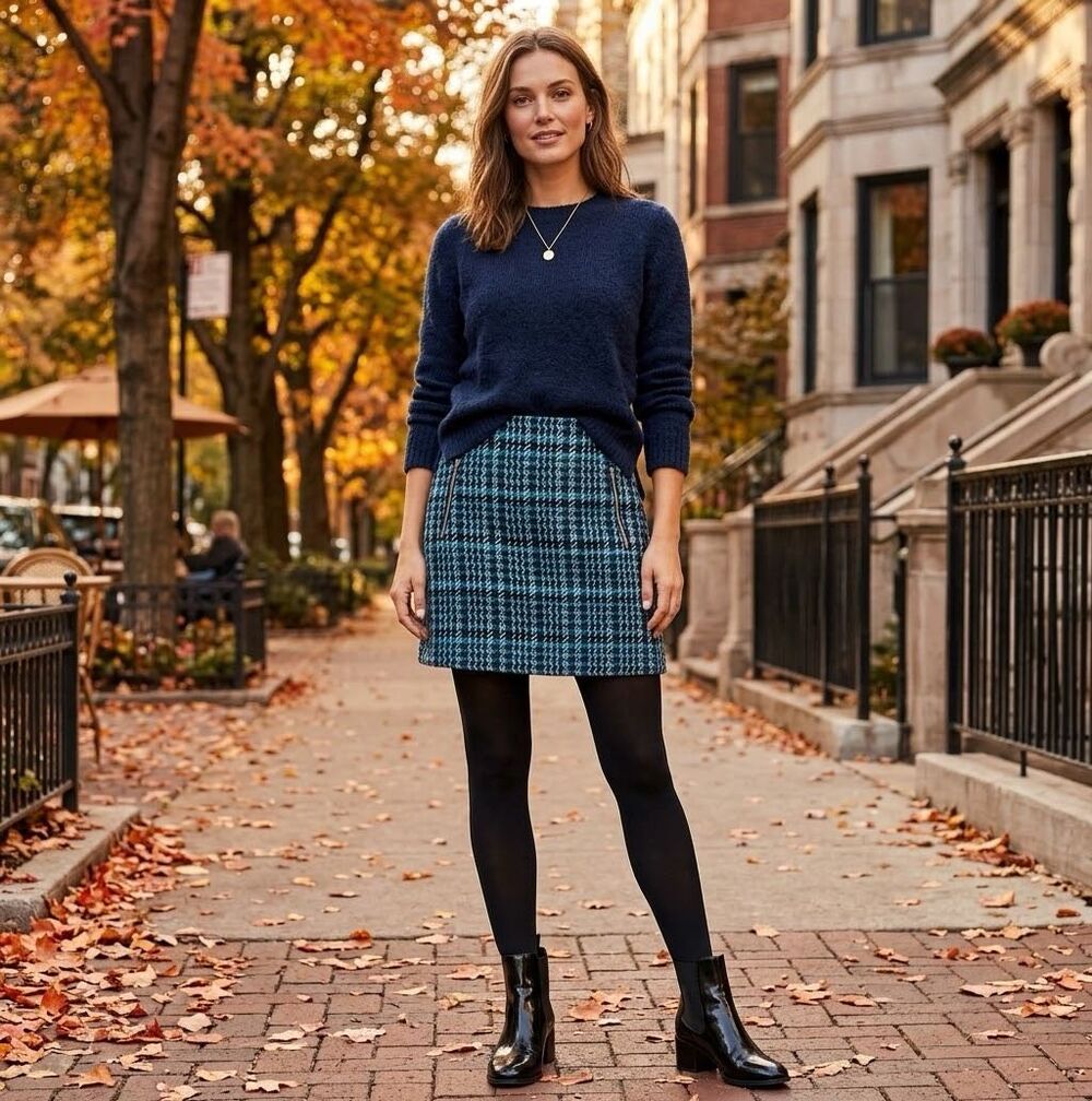 Loft blue teal tweed zipper pockets mini skirt size 12